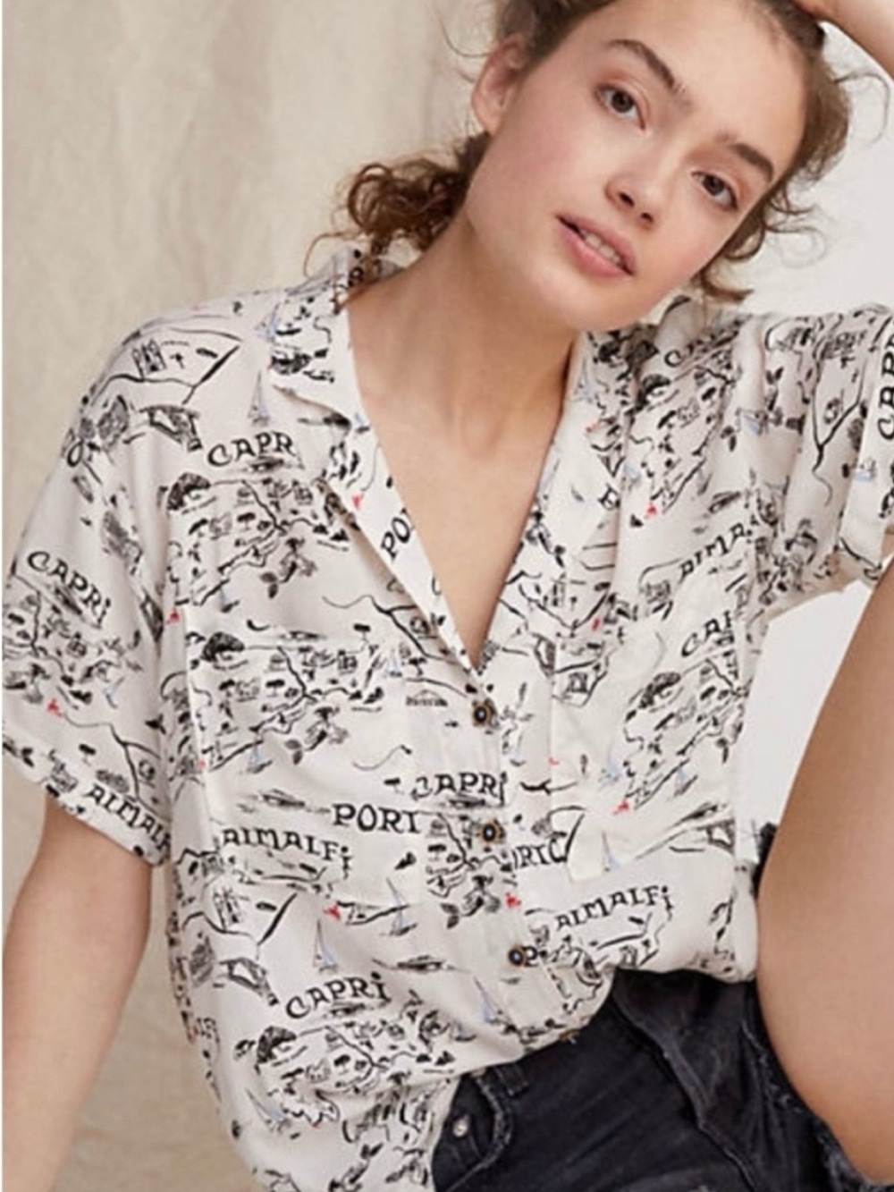 Maeve Bon Voyage Button-Down Shirt